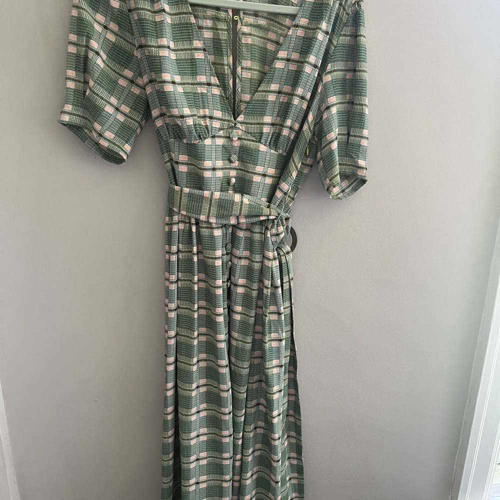 Moon River Plaid Dress in Green and Pink size medium